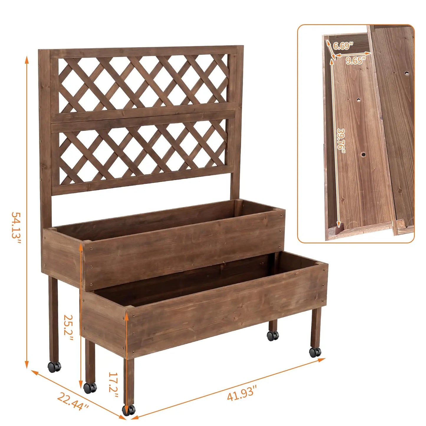 Wooden Raised Garden Bed with Trellis, 2-Tier Outdoor Elevated Planter Box with Legs & Drain Holes, Outdoor Gardening Planters