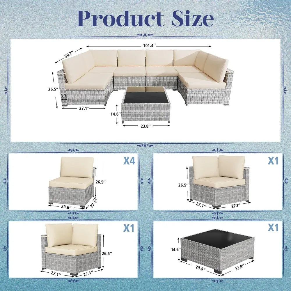 7 Pack All Weather PE Rattan Modular Sectional Conversation Patio Set, Custom