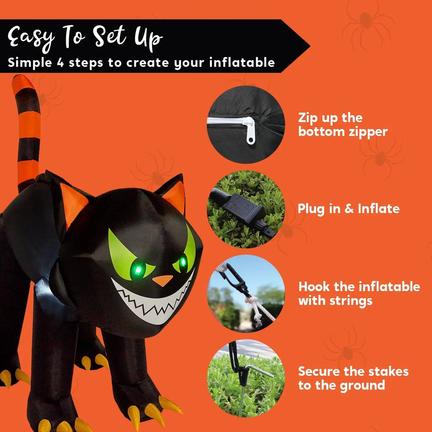 7 ft Black Cat Halloween Inflatables Outdoor Decoration Blow UpInflatable with Moving Head & Green Eyes Halloween Blow Ups Yard Decoration with LED Lights for Party Lawn Garden Decor