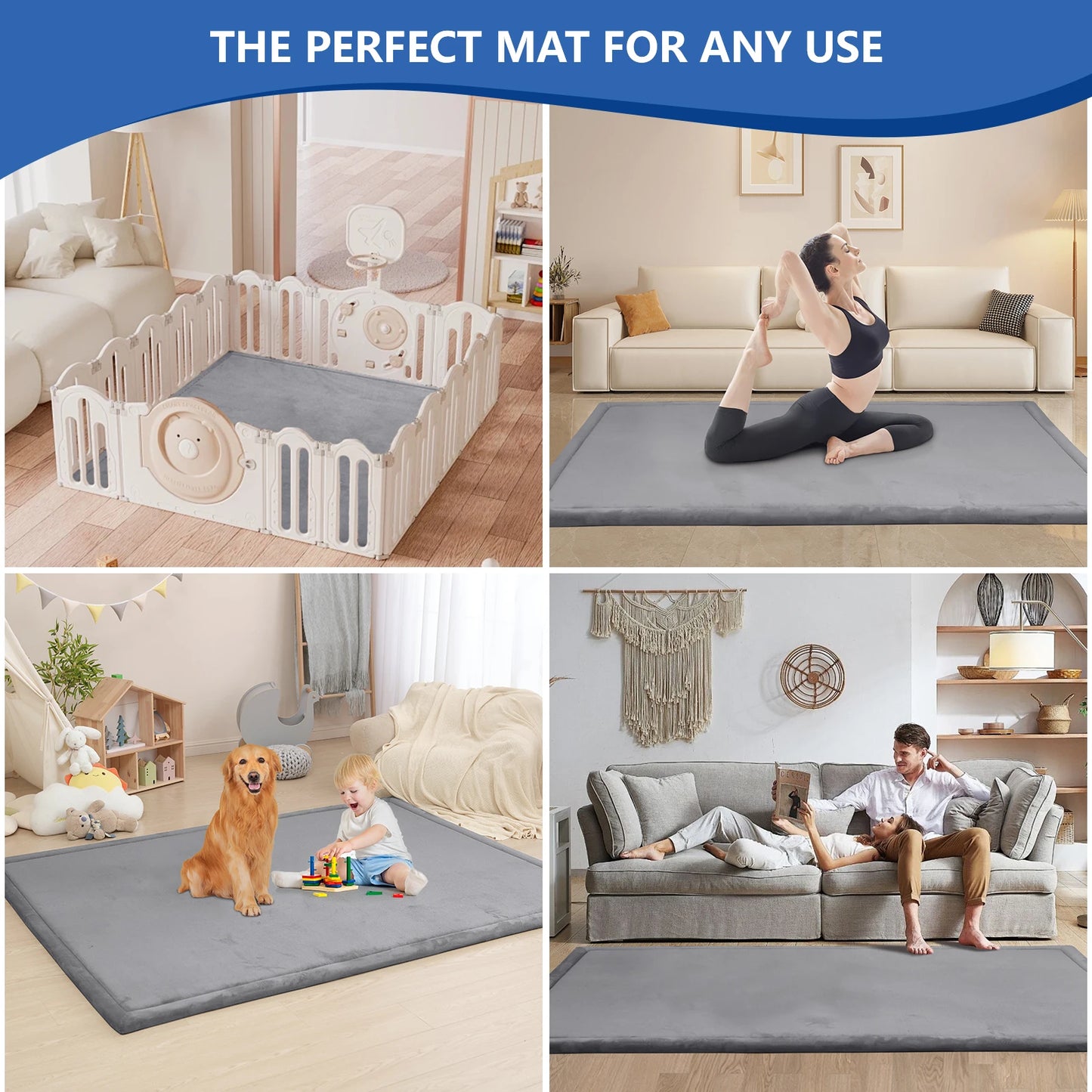 Huloosleep 4 Colors Baby Crawling Play Mats Non-Slip Thick Soft Foam Baby Activity Gym Carpet Baby Game Children's Safety Rug