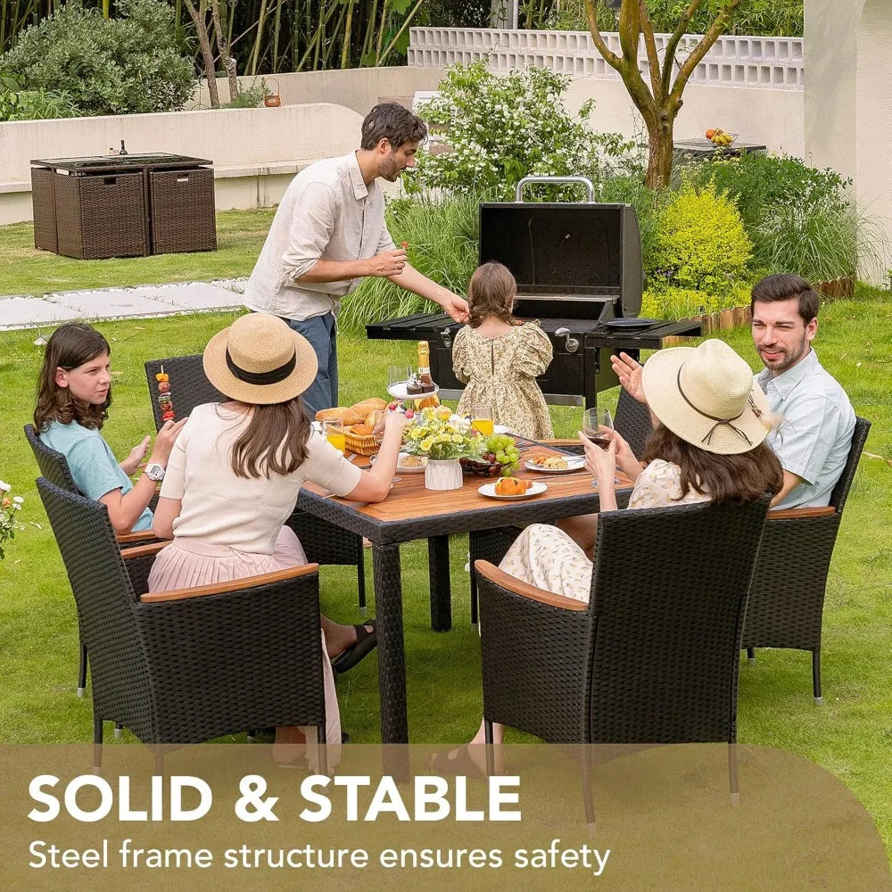 7-piece Furniture Set, Terrace Reception Set, with Lovewood Tabletop, Rattan Outdoor, Black