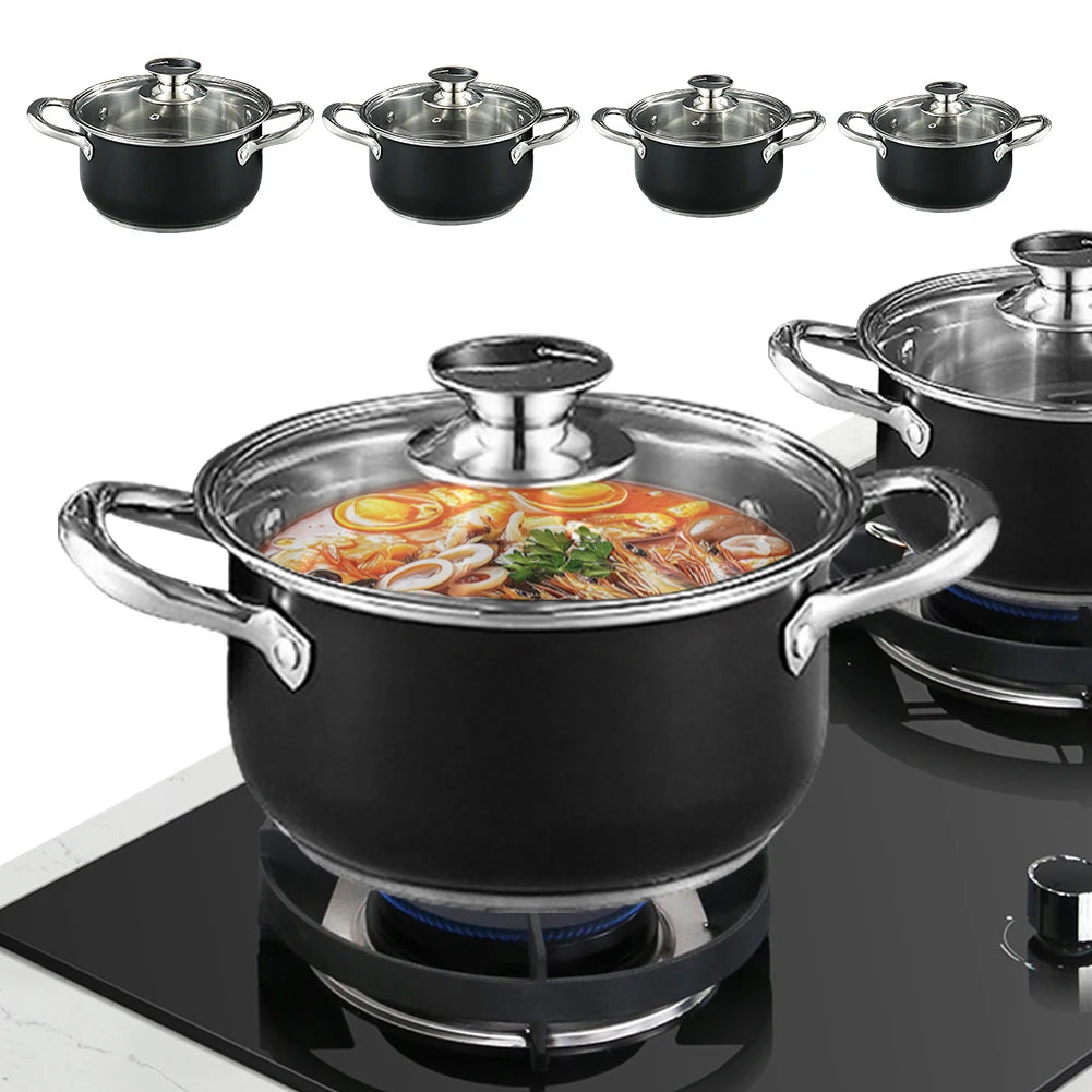 Eight Piece Stainless Steel Cookware Set With Glass Lid