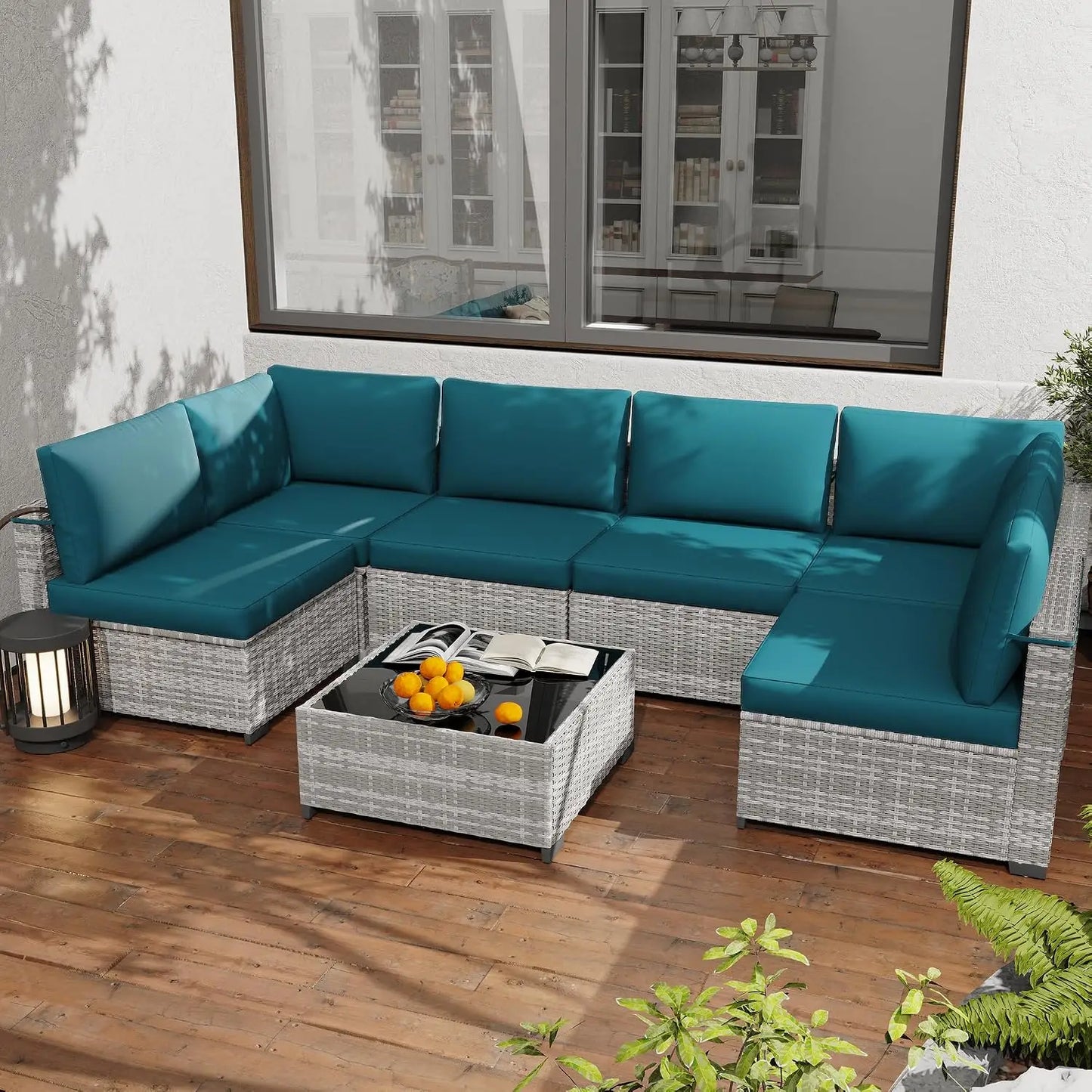7 Pack All Weather PE Rattan Modular Sectional Conversation Patio Set, Custom