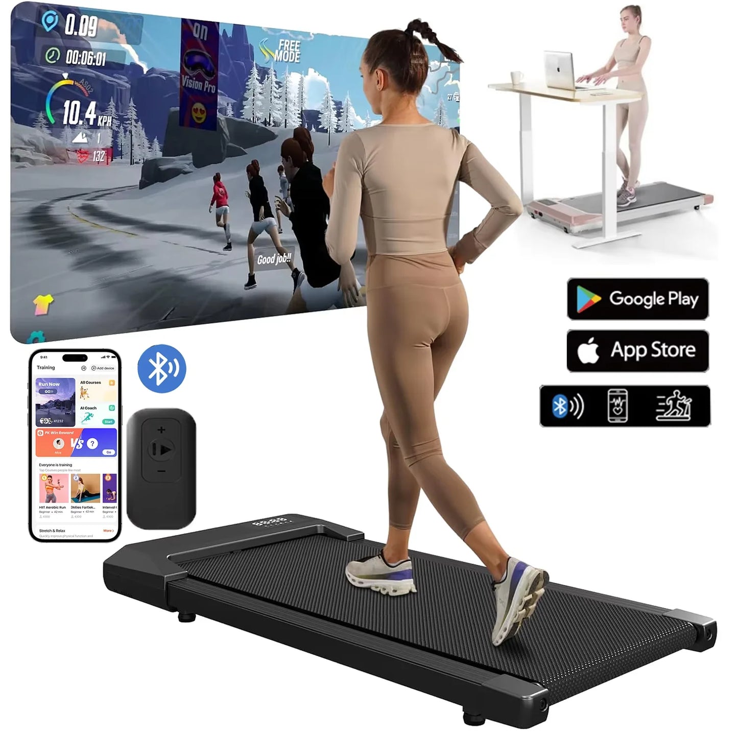 300lbs Capacity Home Treadmill 2.5HP 2 In 1 Walking Running Machine LCD Display