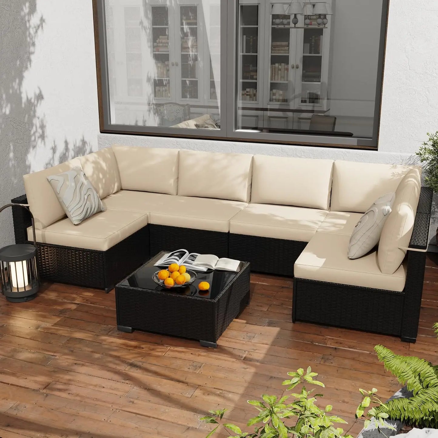 7 Pack All Weather PE Rattan Modular Sectional Conversation Patio Set, Custom