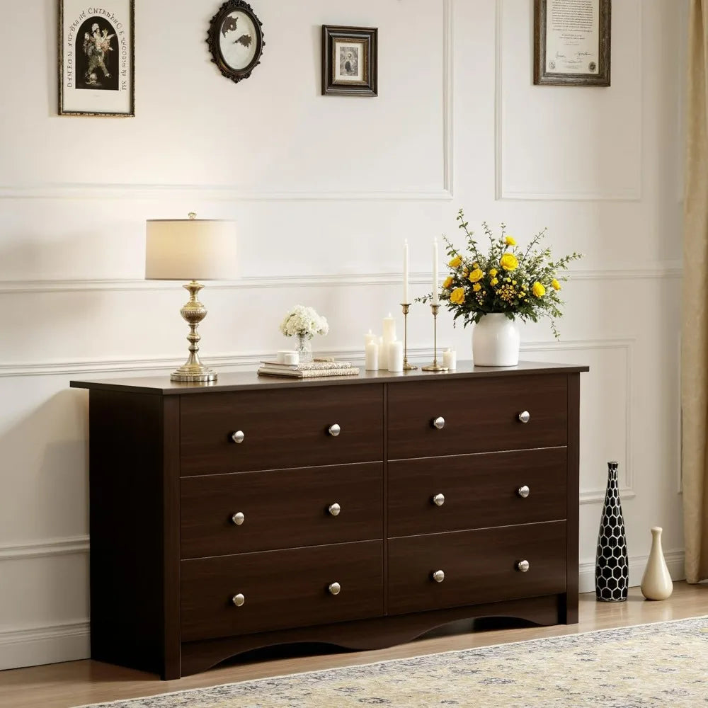 JUMMICO 6 Drawer Dresser For Bedroom Modern Wood Storage Chest