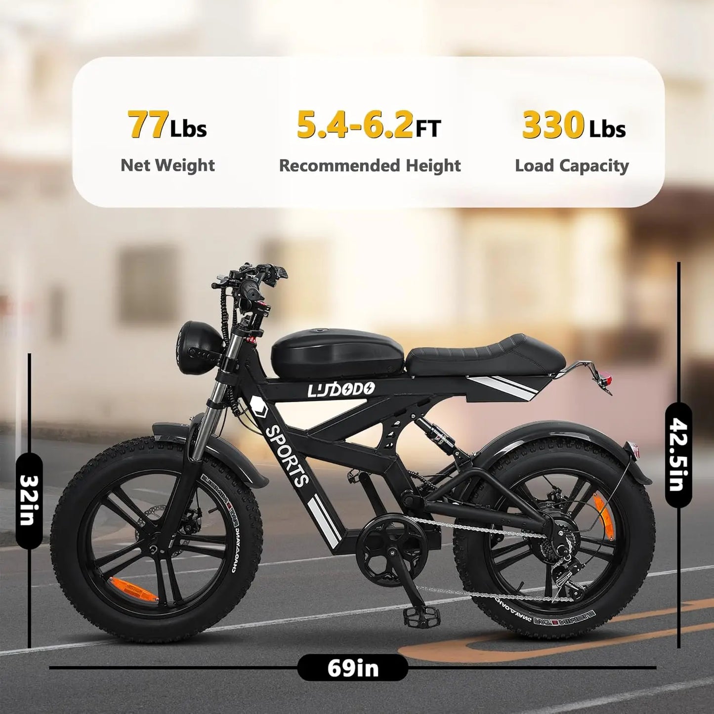 Fat Tire Electric Bike 1500W Peak 35 MPH 48V 816Wh Battery 20 Inch 7 Speed