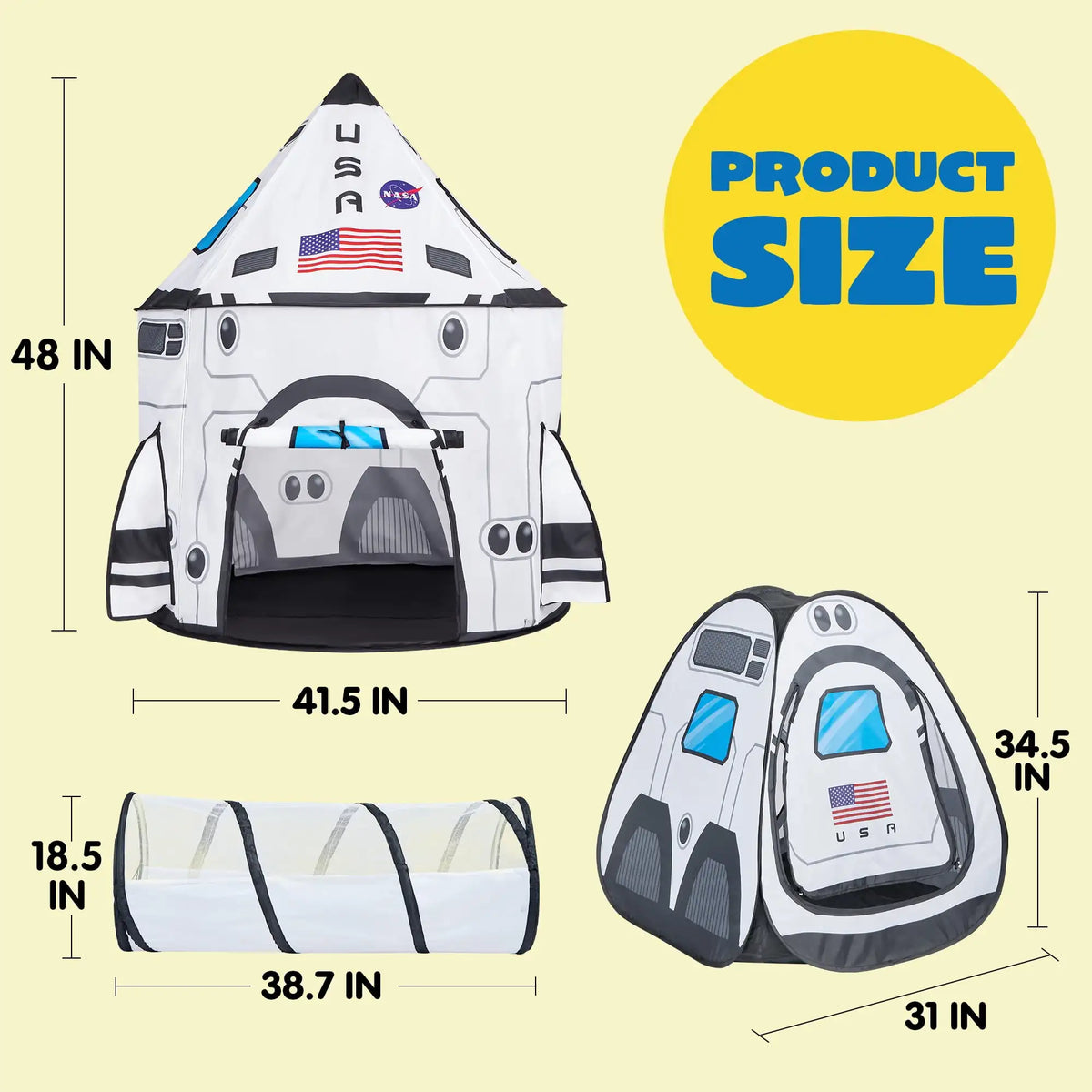 Joyfy Rocket Ship Play Tent With Pop Up Tunnel Set For Kids