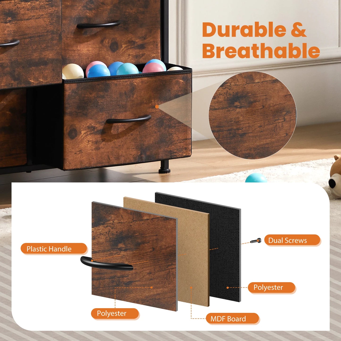 JHK 9 Fabric Storage Drawers Dresser Wardrobe Tall Chest Closet Organizer