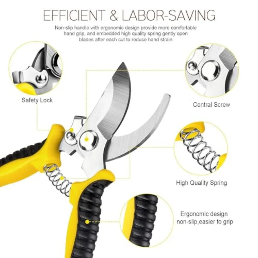 3 Pack Garden Pruning Shears Stainless Steel Blades Handheld Pruners Set with Gardening Gloves