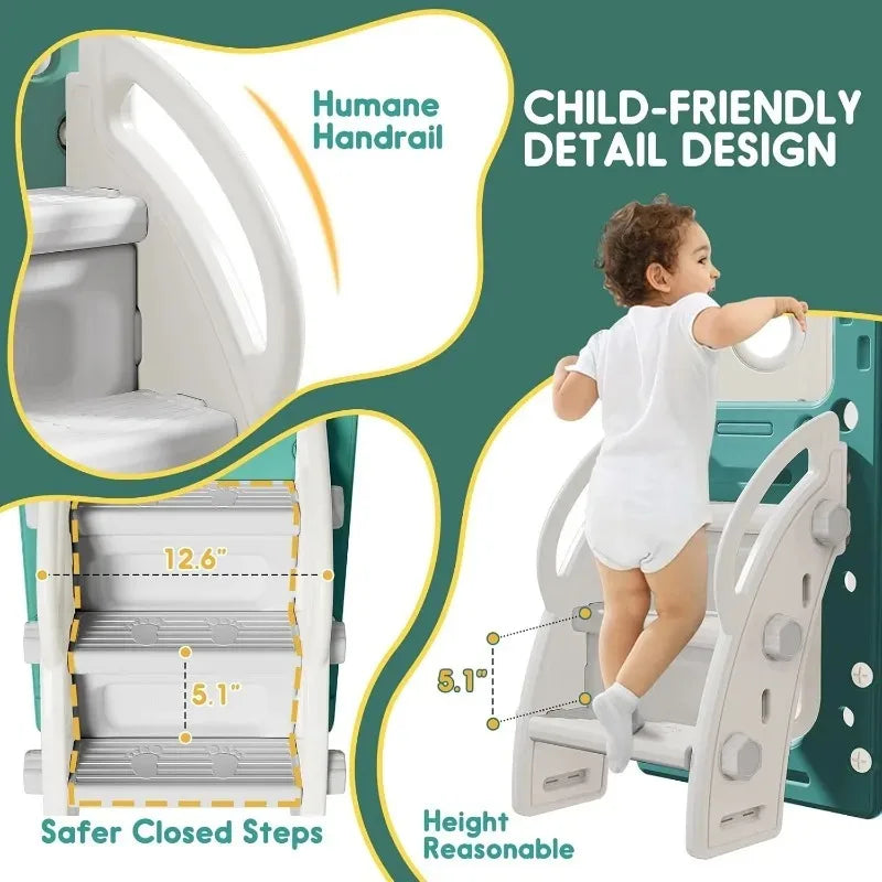 8 In 1 Toddler Slide Set With Climber And Basketball Hoop