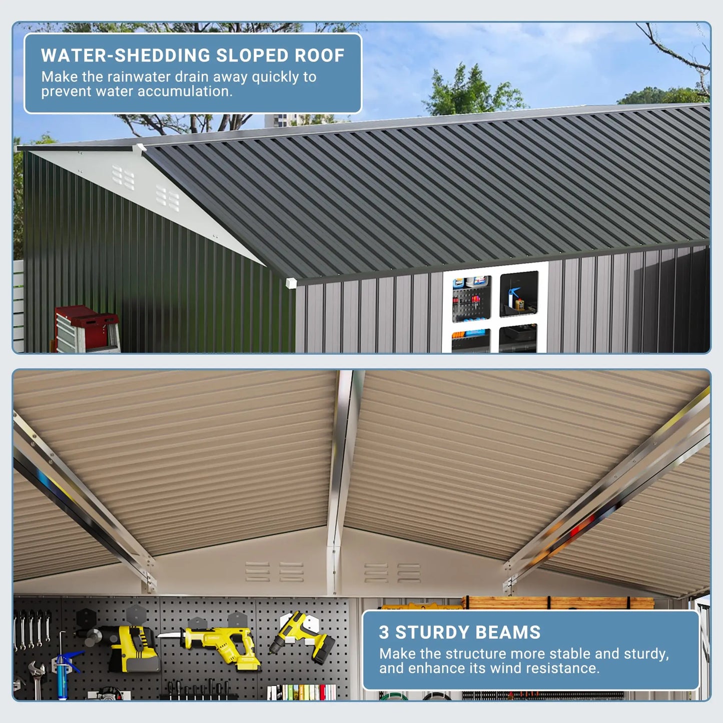 VIWAT 10x12 To 12x14 Ft Outdoor Metal Storage Shed With Lockable Window