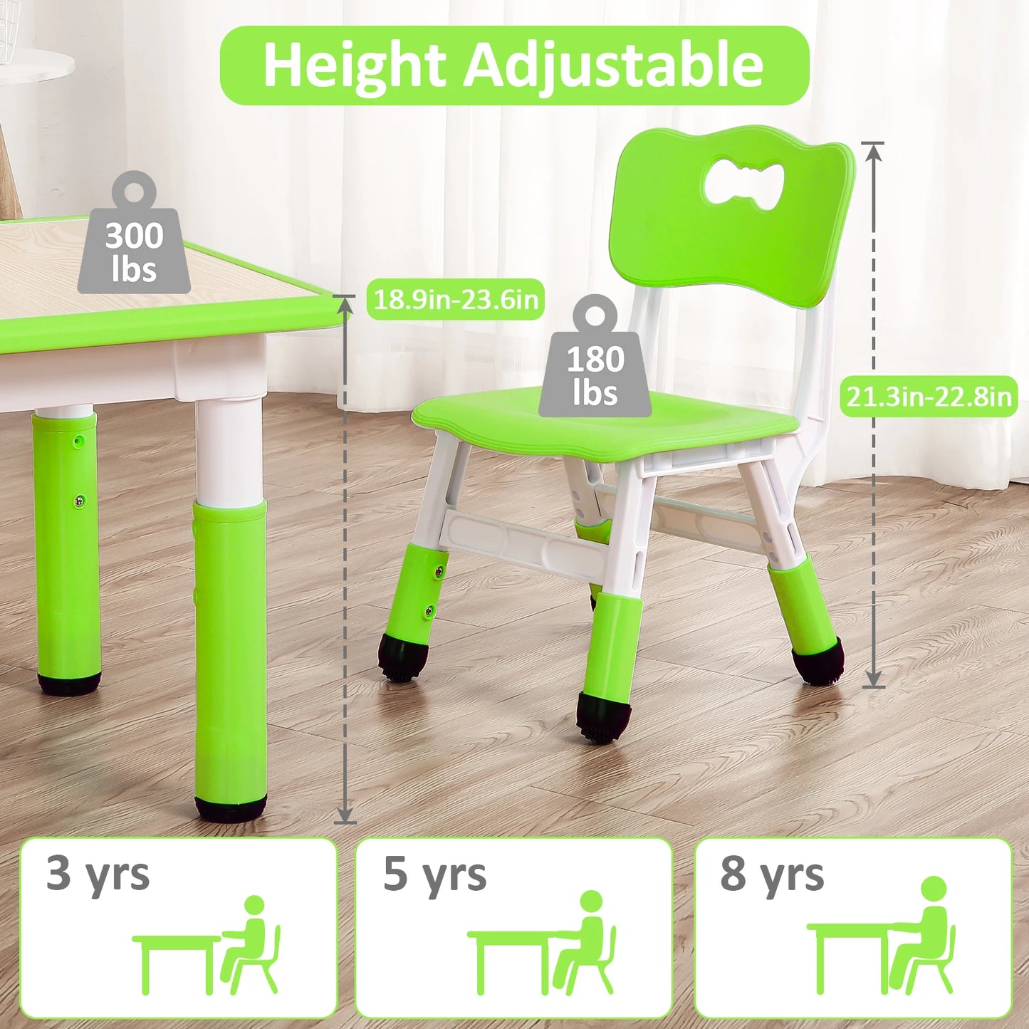 Kids Table And 4 Chairs Set Height Adjustable Non Slip Legs Graffiti Top