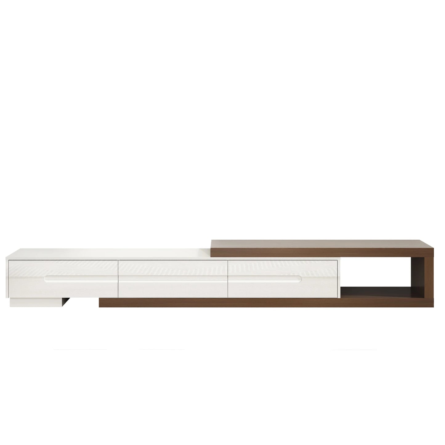 Extendable TV Stand for Up to 120"TV, 82-110'' Wood Reversible TV Media Console w/3 Drawers & Open Storage Shelf for Living Room