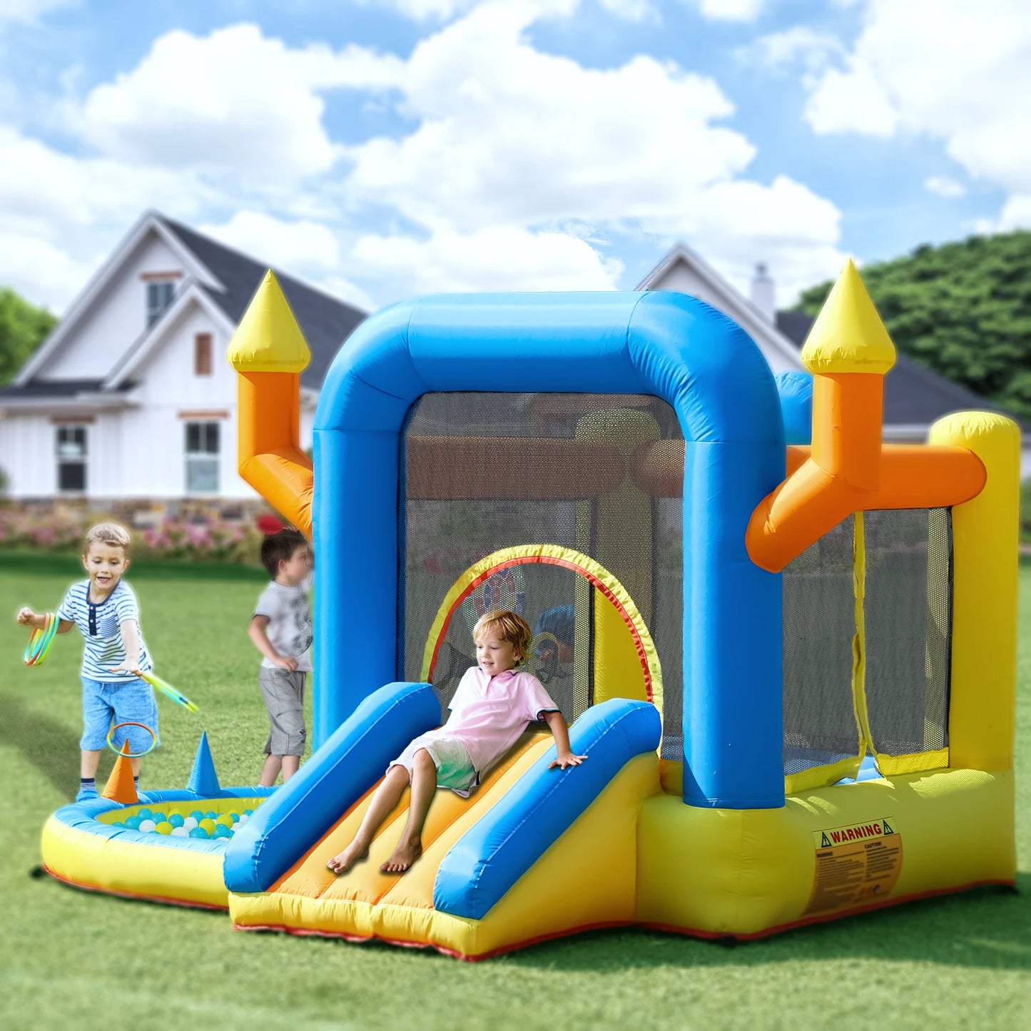 Kids Inflatable Bounce House With Slide And Ball Pit Castle