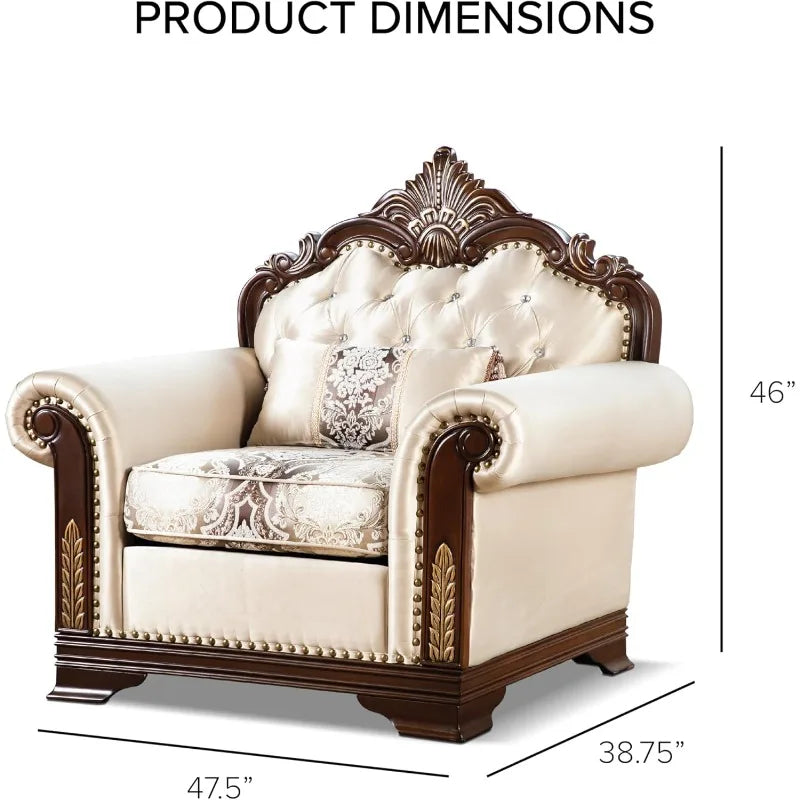 3-Piece Upholstered Sofa Set with Tufted Back & Rolled Arms, Beige