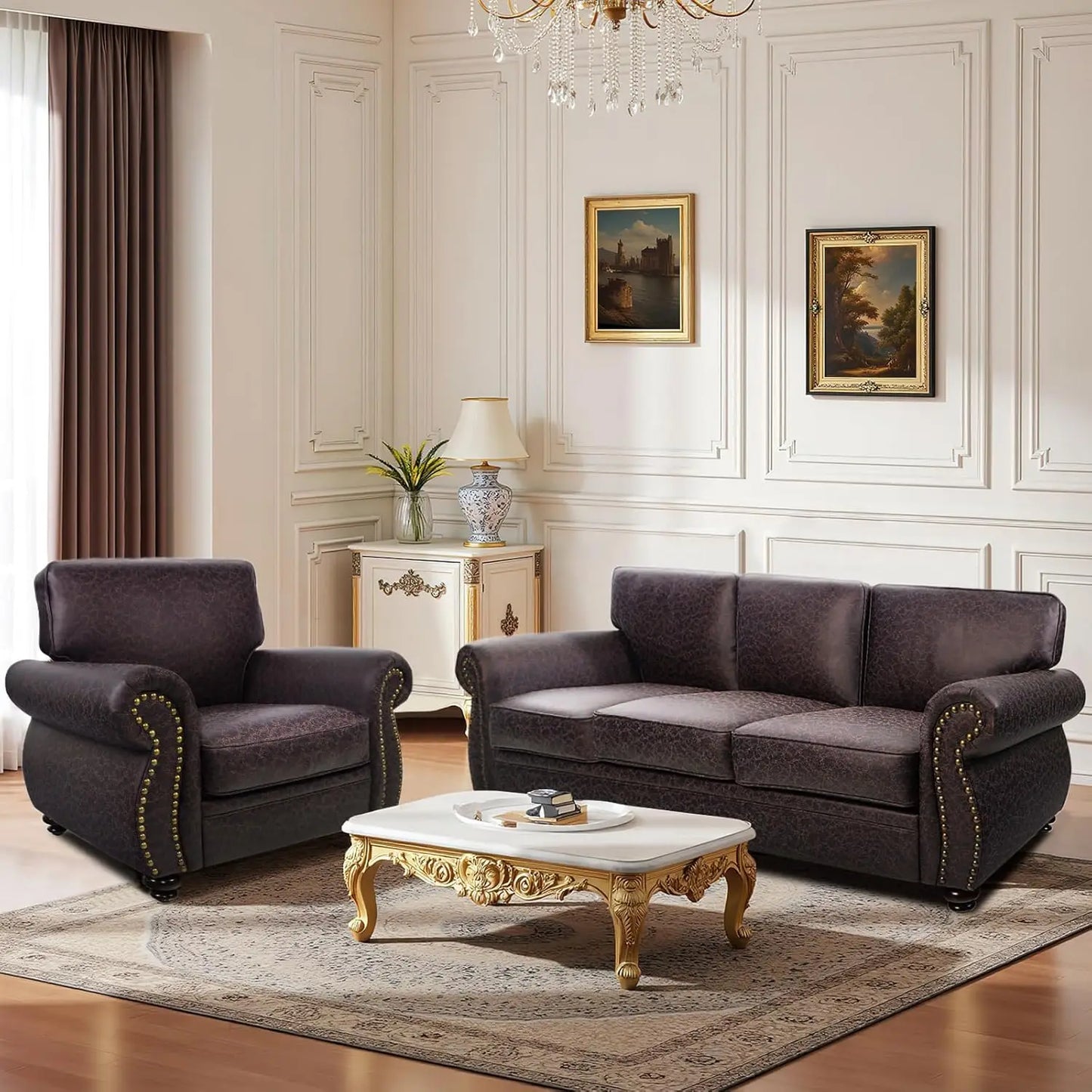Mid Century Modern 3 Seater Sofa Rivet Design With Removable Cover