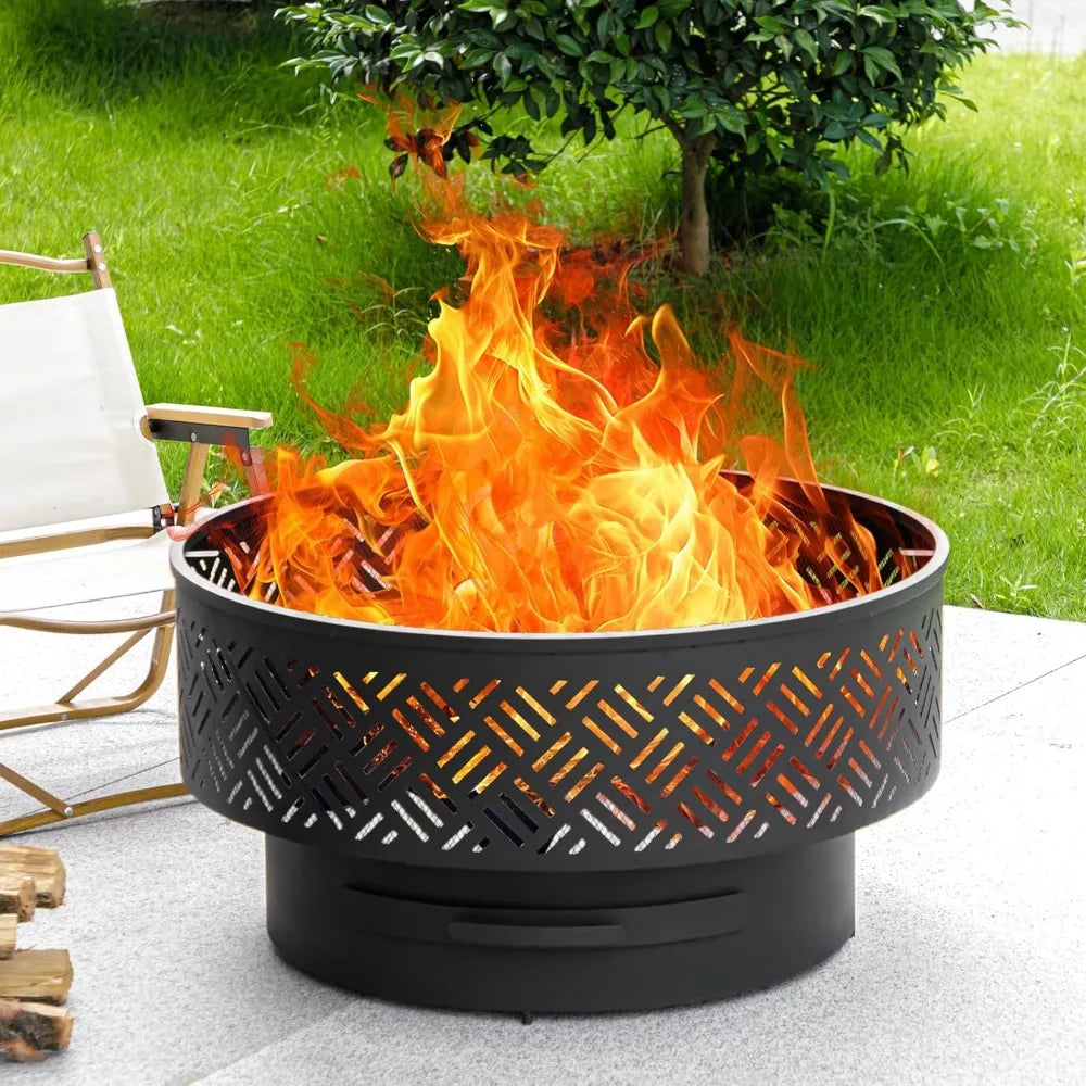 Outdoor Wood Burning Fire Pit With Grill Lid And Fire Poker