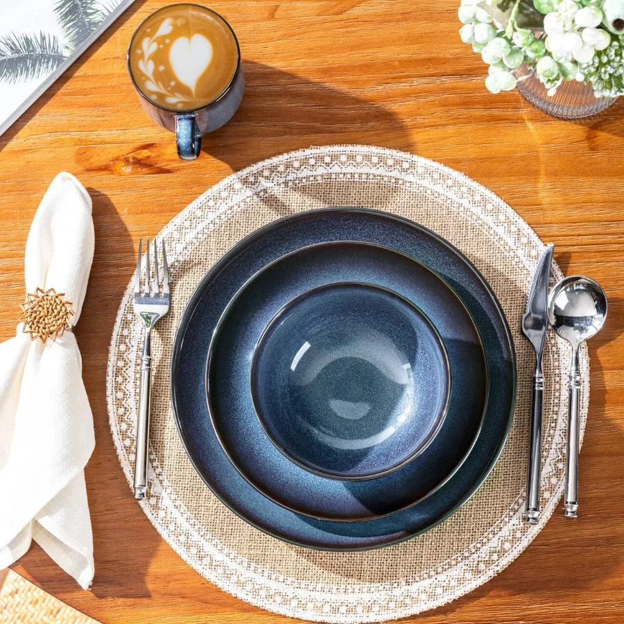 Ceramic Dinnerware Set 16 Piece Reactive Glaze Plates Bowls Mugs Dishwasher Safe