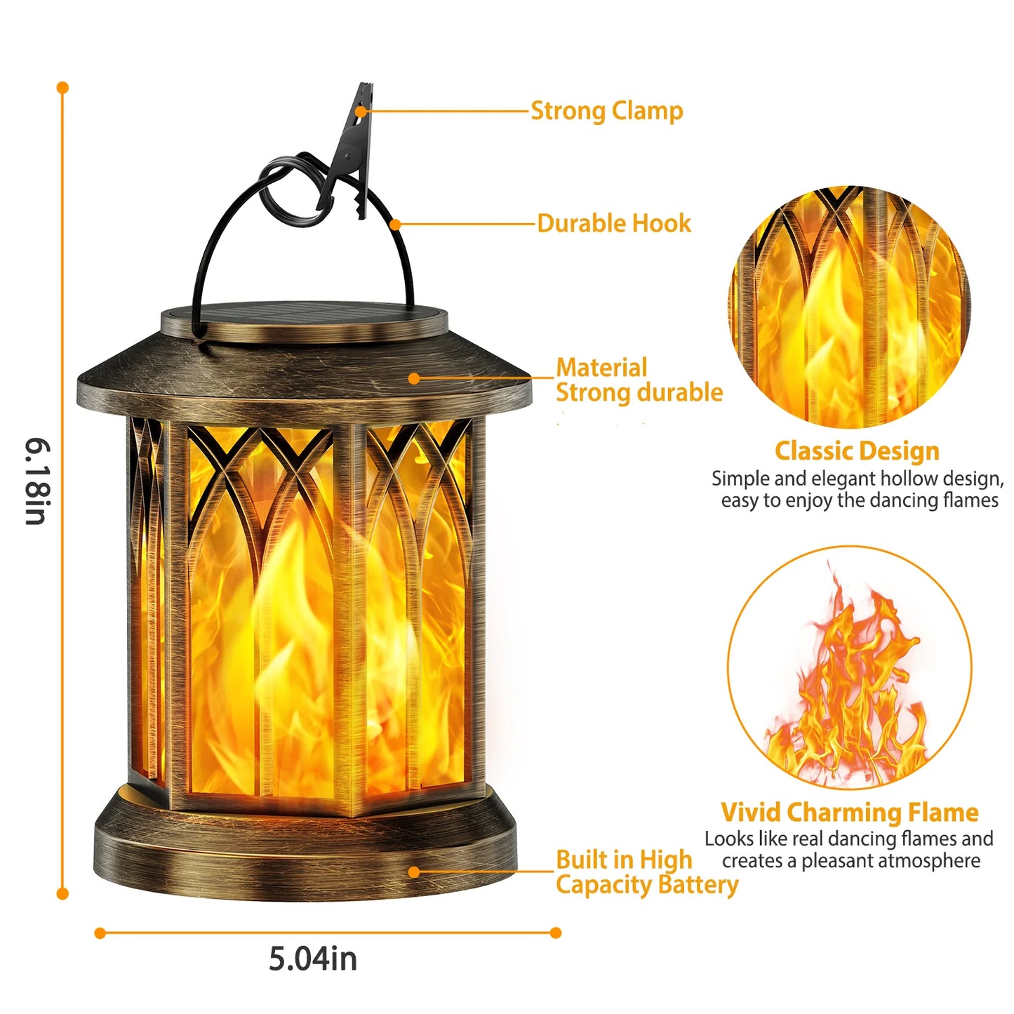 2 Pack Flickering Flame Solar Lanterns Garden Outdoor