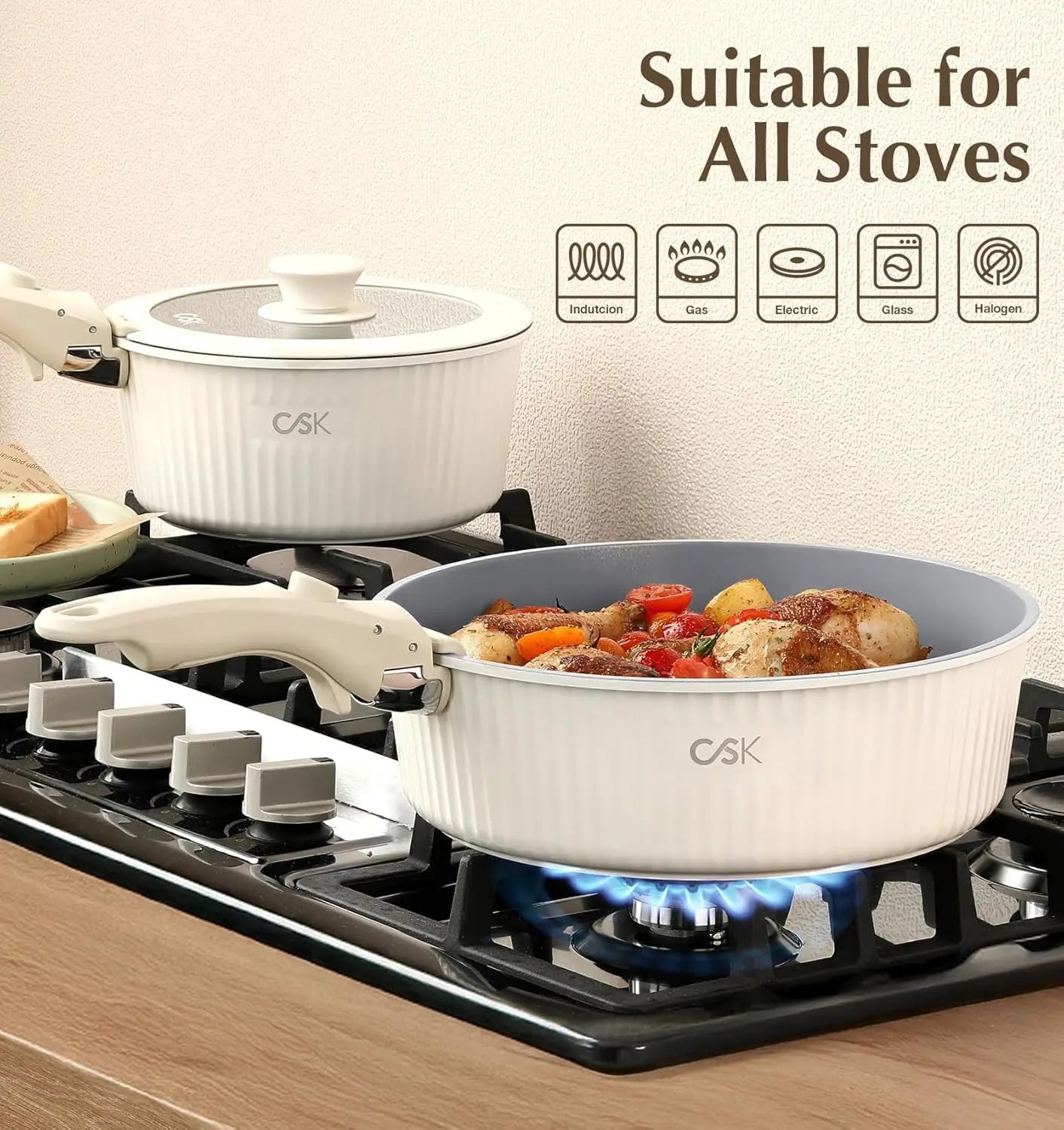 KOCH SYSTEME CS 17pcs Pots and Pans Set, Nonstick Ceramic Cookware Set Detachable Handle, Induction Pot and Pan Set