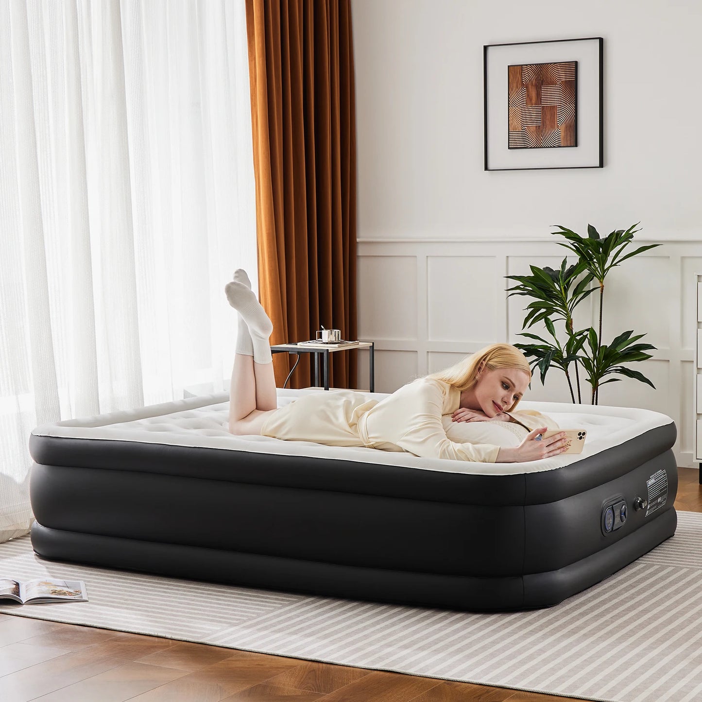 JHK Queen Twin Size Air Mattress Blow Up Double Height Non Slip Bottom 660 Lbs