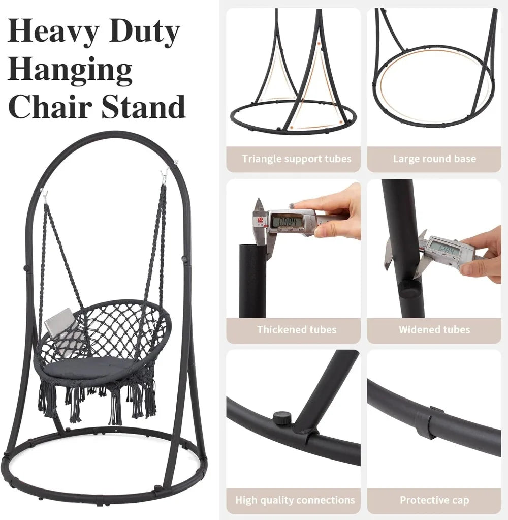 Indoor Outdoor Hammock Swing Chair With Stand 330 Lbs Capacity Grey