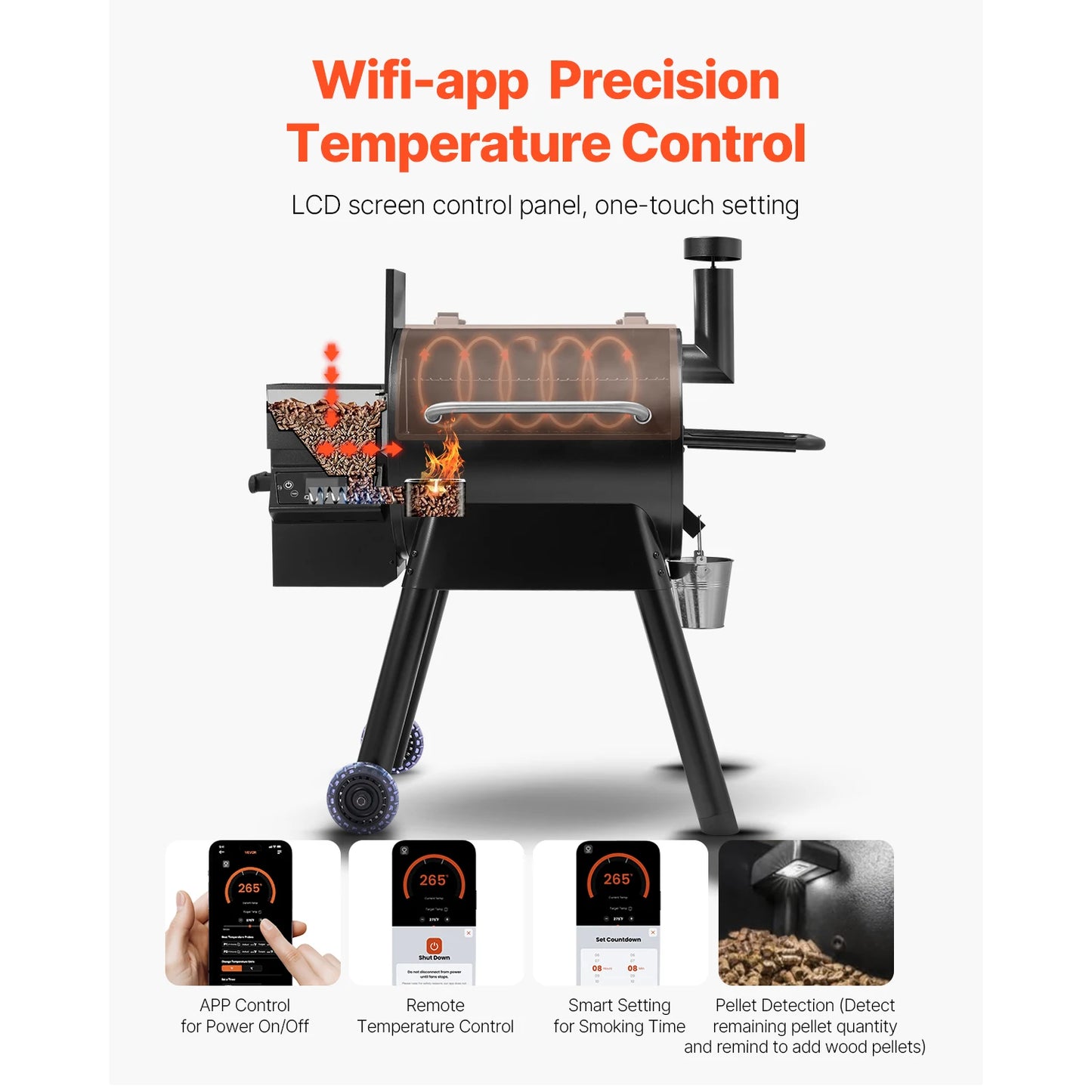 SucceBuy Wood Pellet Grill Smoker With WiFi App Control For Outdoor Cooking