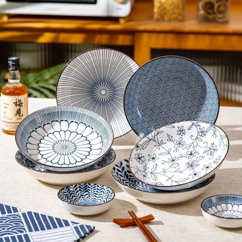 Japanese Ceramic Tableware Set 4 Piece Round Snack Plates For Home Dining