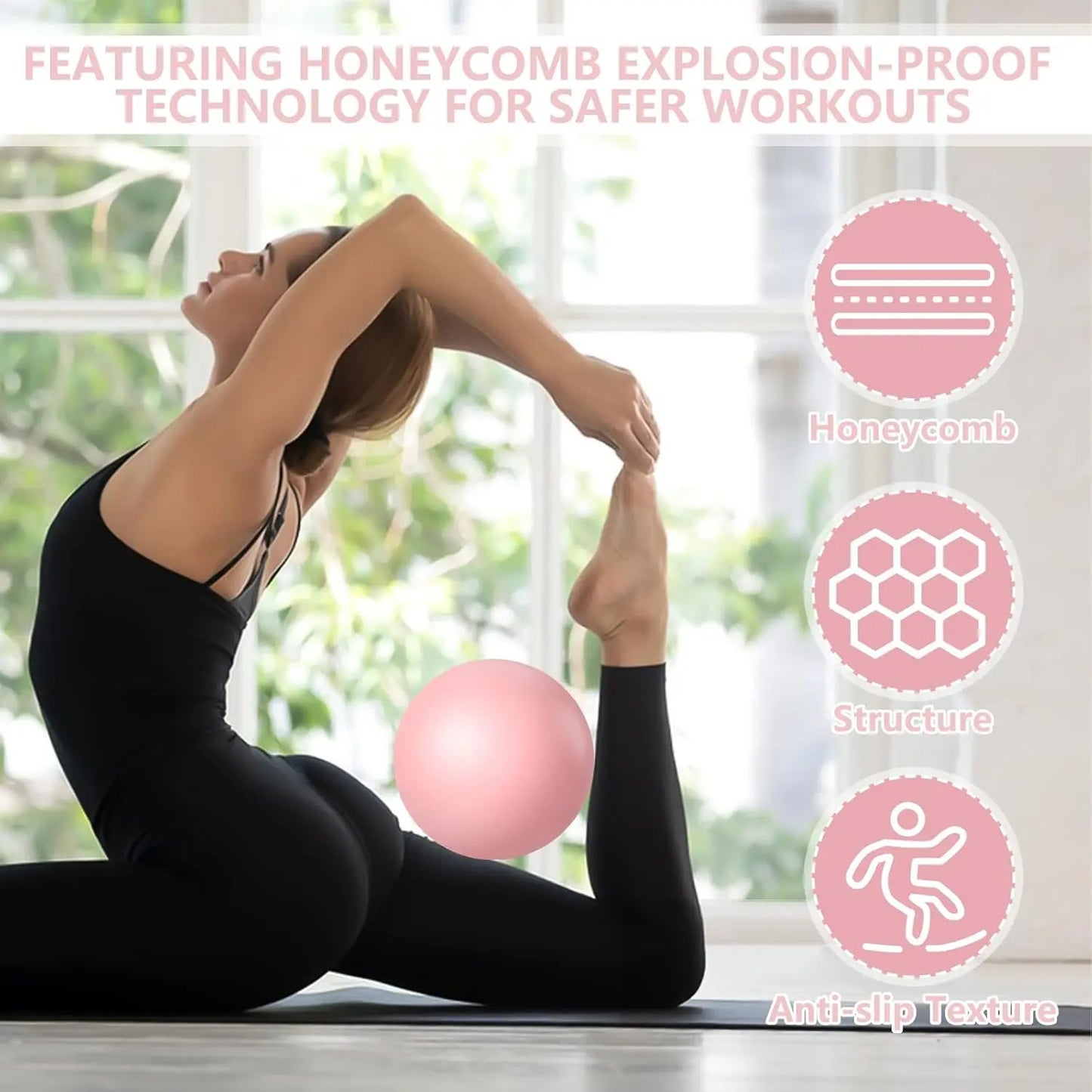 9 Inch Pink Pilates Stability Ball With Pump For Core Workout Home Gym