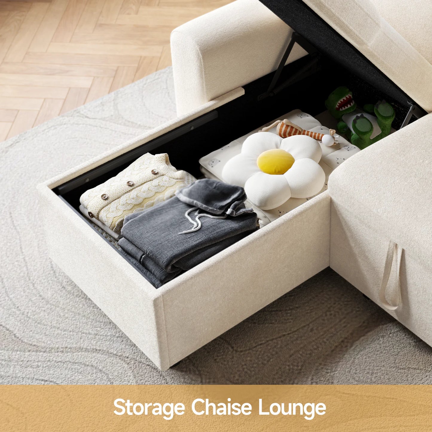 L Shaped Sleeper Sofa 85In Pull Out Couch Bed Storage Chaise