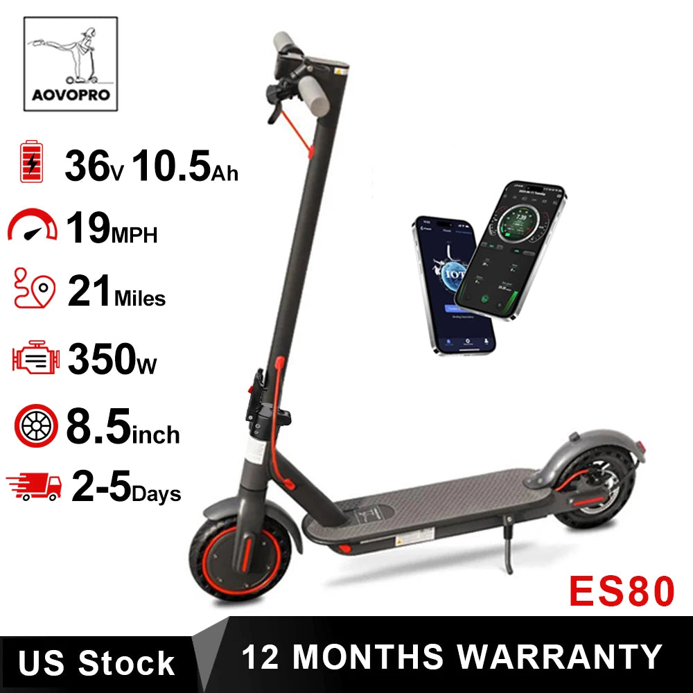 AOVOPRO ES80 350W Folding Electric Scooter Smart App Control 19mph