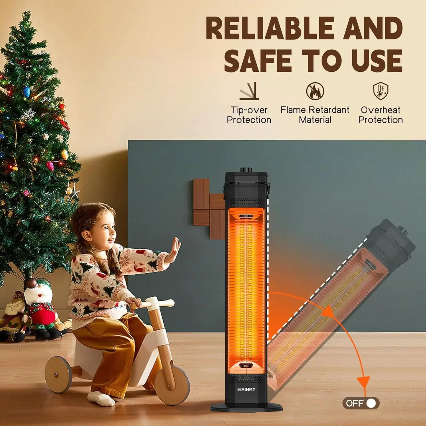 Outdoor Electric Patio Heater 34In 1500W 3 Heat Levels IPX5