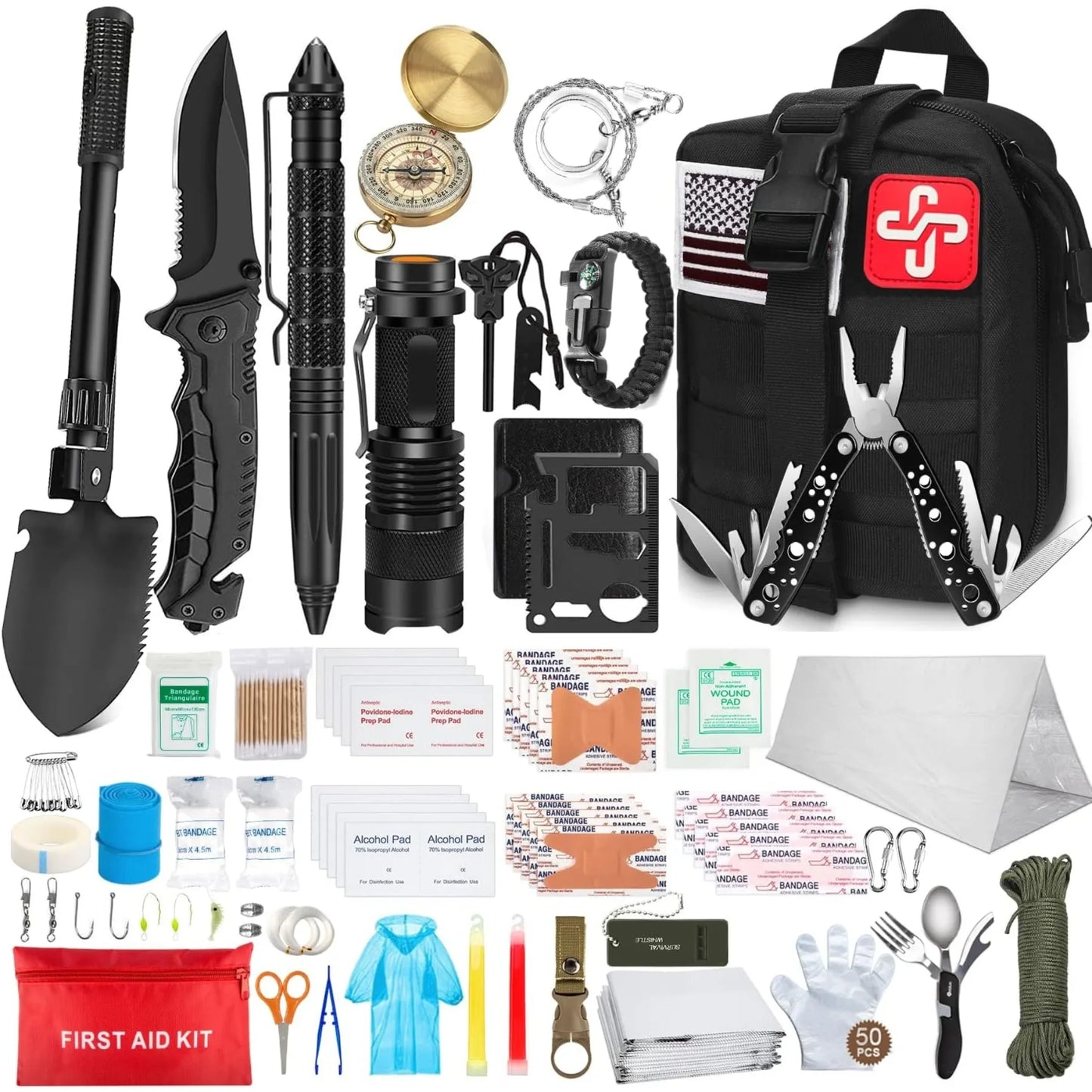 238 Piece Emergency Survival Kit With Tactical Molle Pouch And Earthquake Tent