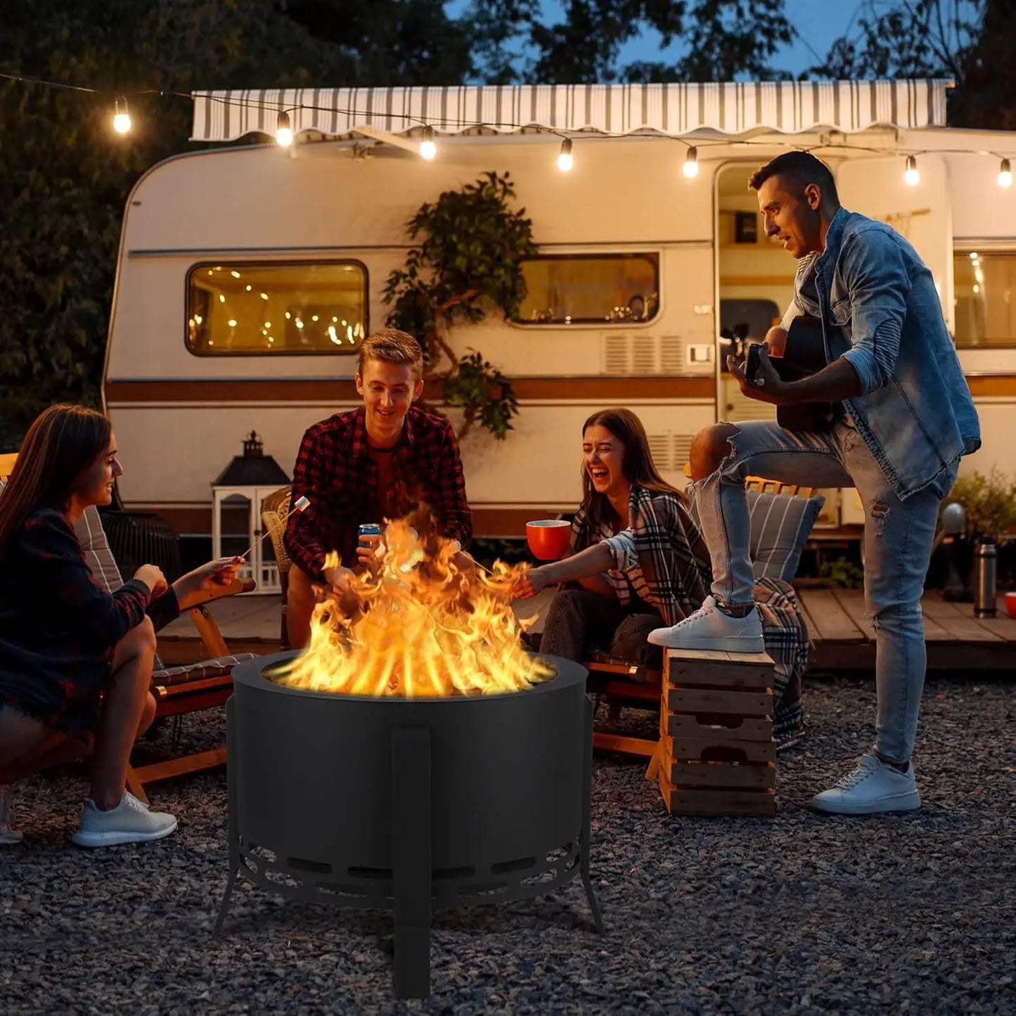 26 Inch Smokeless Fire Pit Outdoor Folding Feet Multi Fuel