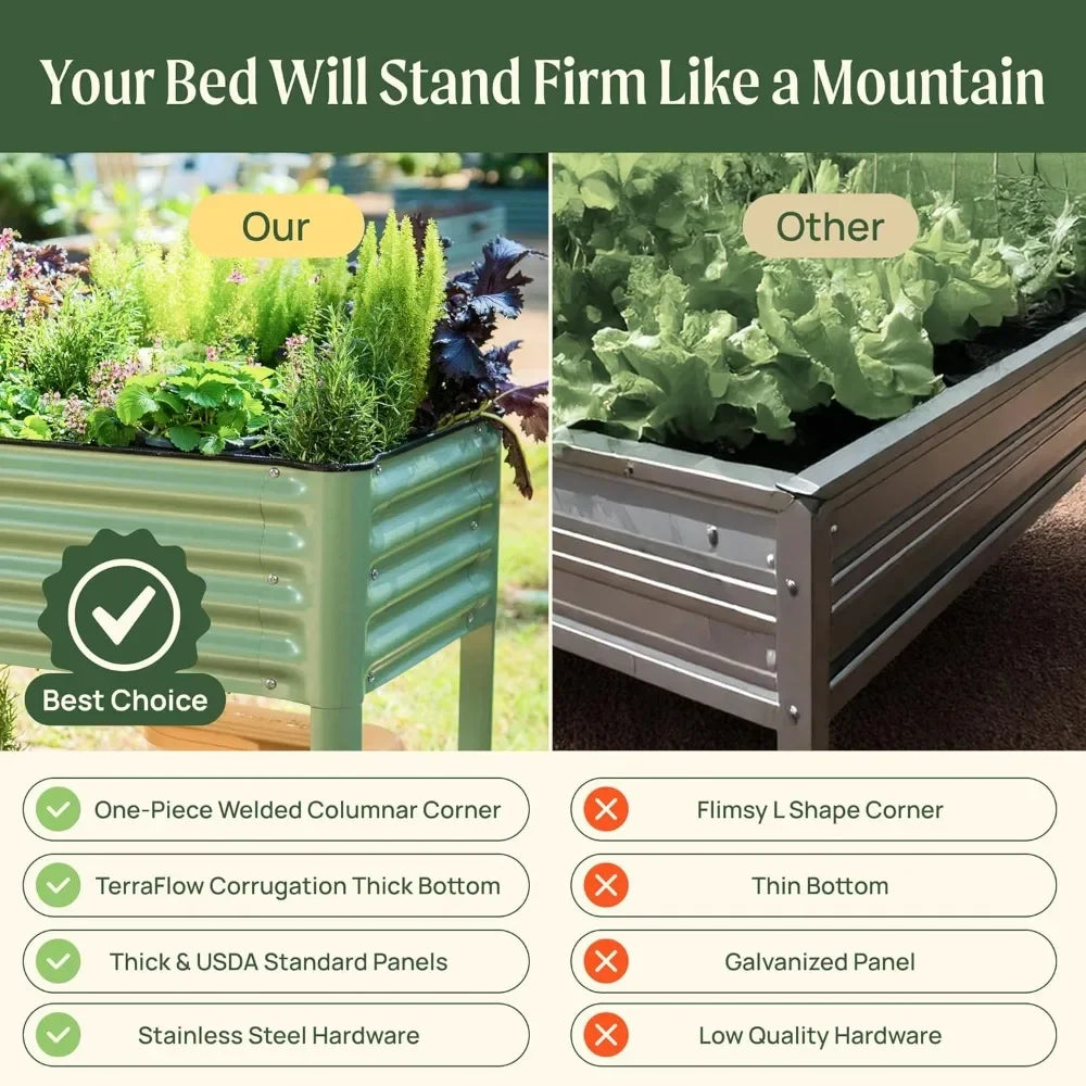 Elevated Garden Bed-V Series, Raised Garden Beds with Legs & Storage Rack for Lawn & Patio, Outdoor Planter Box for Gardening