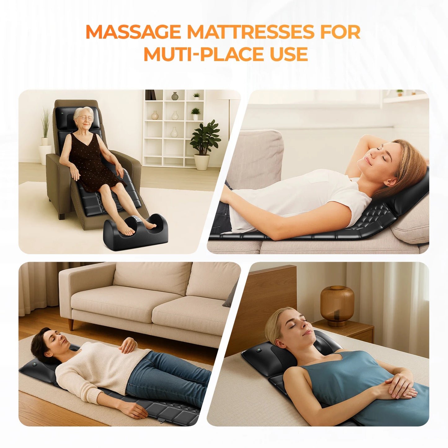 Shiatsu Full Body Massage Mat With Heat Detachable Pad 10 Vibrating Motors