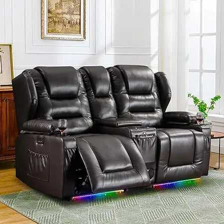 2-Seater Power Loveseat Recliner Electric Reclining Sofa Couch Wall Hugger Recliner Home Theater Seating w/Multi-Function Consol