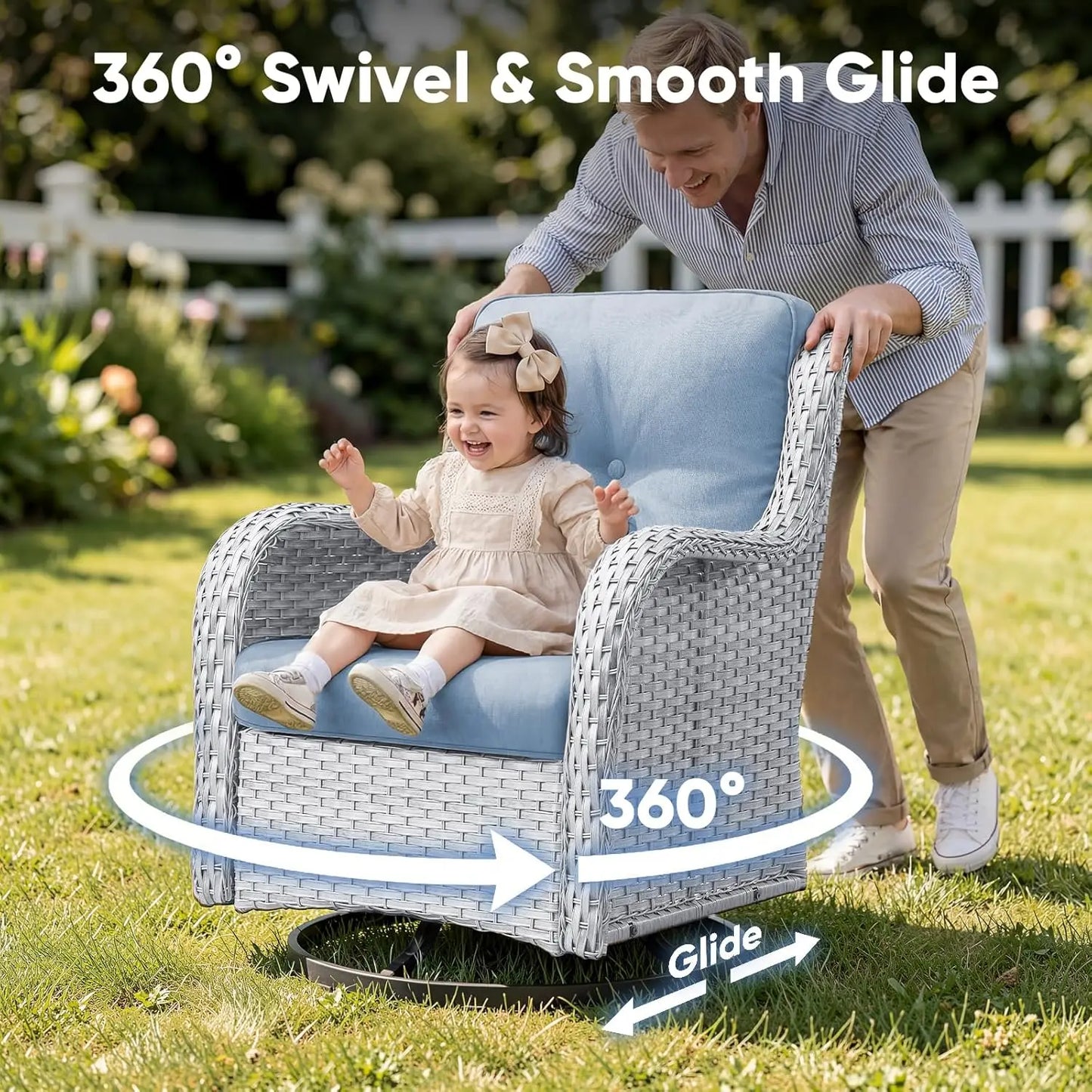 Patio Wicker Swivel Rocker Chairs Outdoor Furniture Set With Rattan Side Table