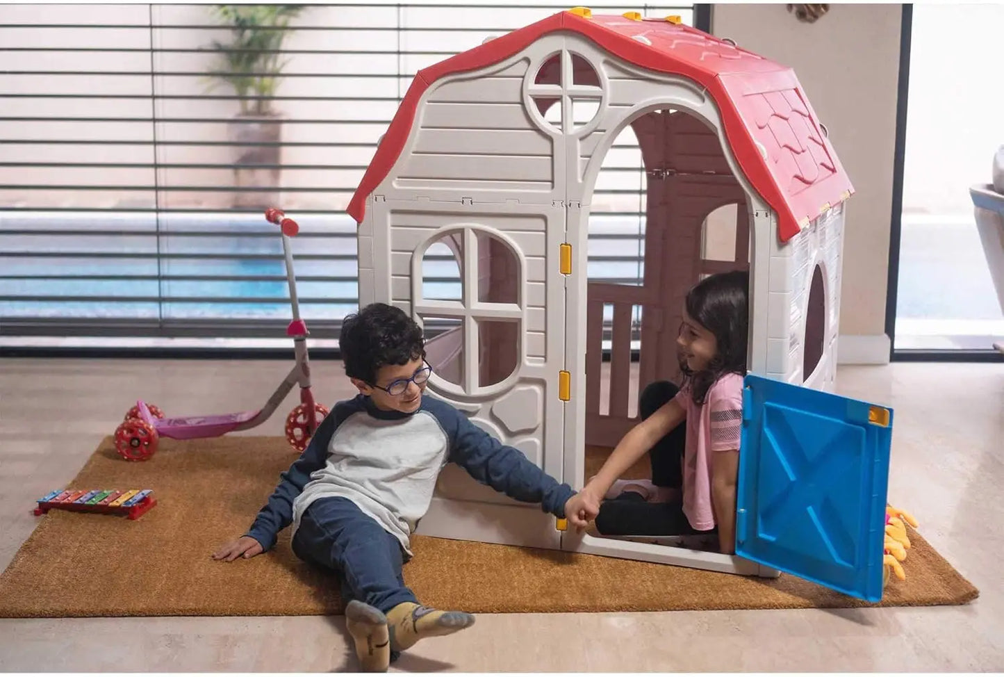 Classic Real Feel Cottage Compact Foldable Plastic Toddler Roomy Outdoor Playhouse for Children Ages 2 Years Old and Up, White