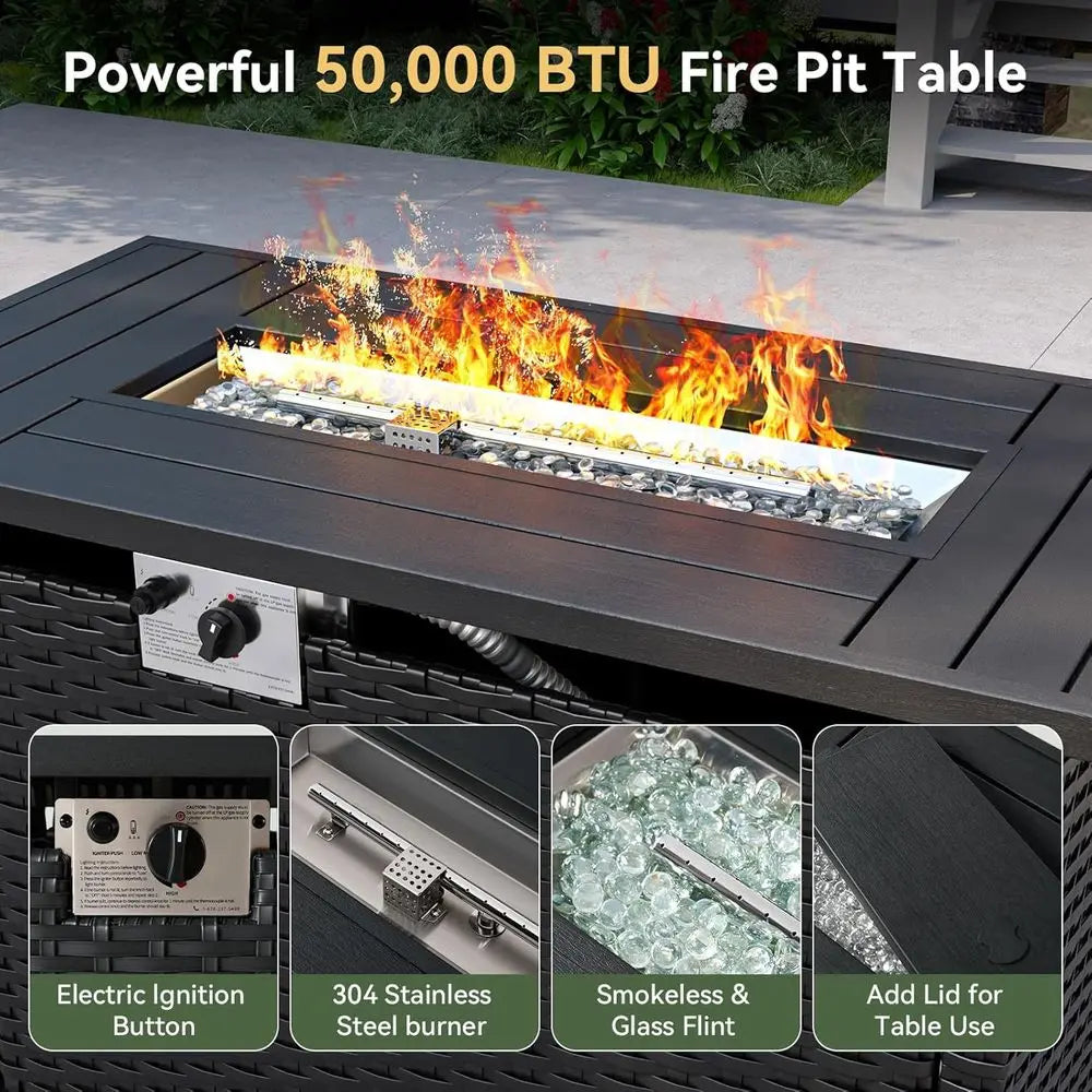6 Piece Outdoor Furniture Set With Fire Pit Table Grey Weatherproof Sectional