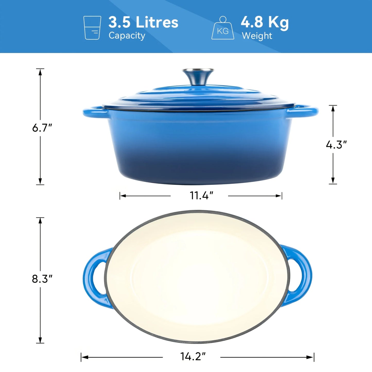 Four Point Five Qt Enameled Cast Iron Dutch Oven With Lid Dual Handles Nonstick