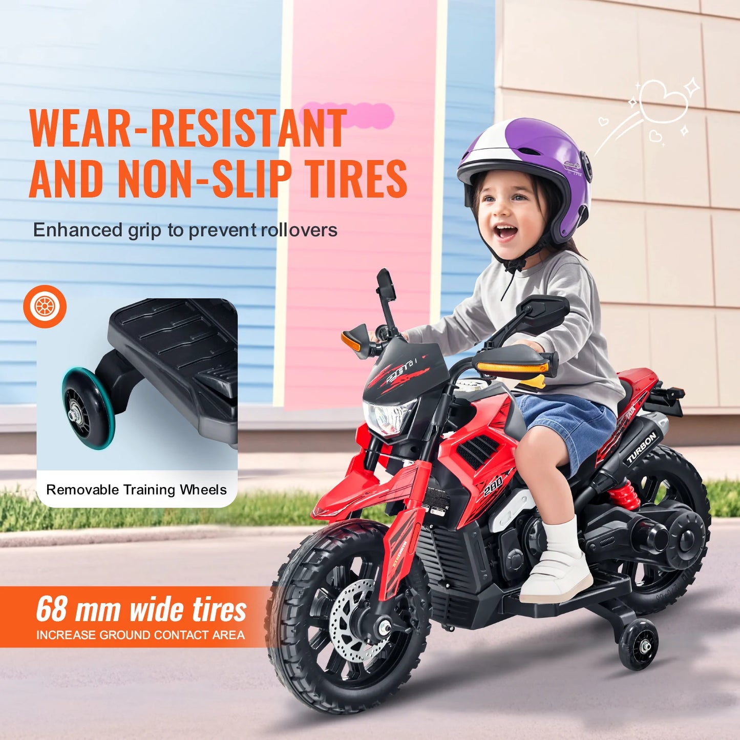 SucceBuy 6/12V Children's Electric Car Kids Ride On Motorcycle with Detachable Wheel Headlight Music Bluetooth for Boys Gifts