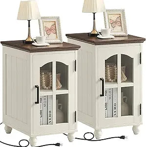 Narrow Side Tables 2 Farmhouse Nightstands Charging Station