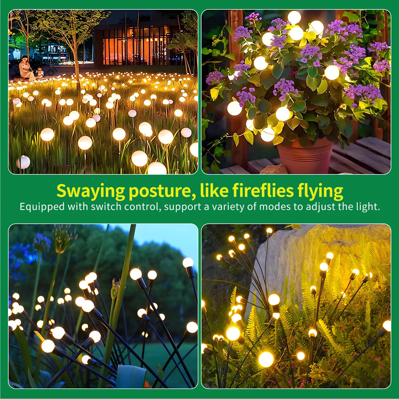8 Head Solar Firefly Lights LED Outdoor Decorative Garden Waterproof Pathway