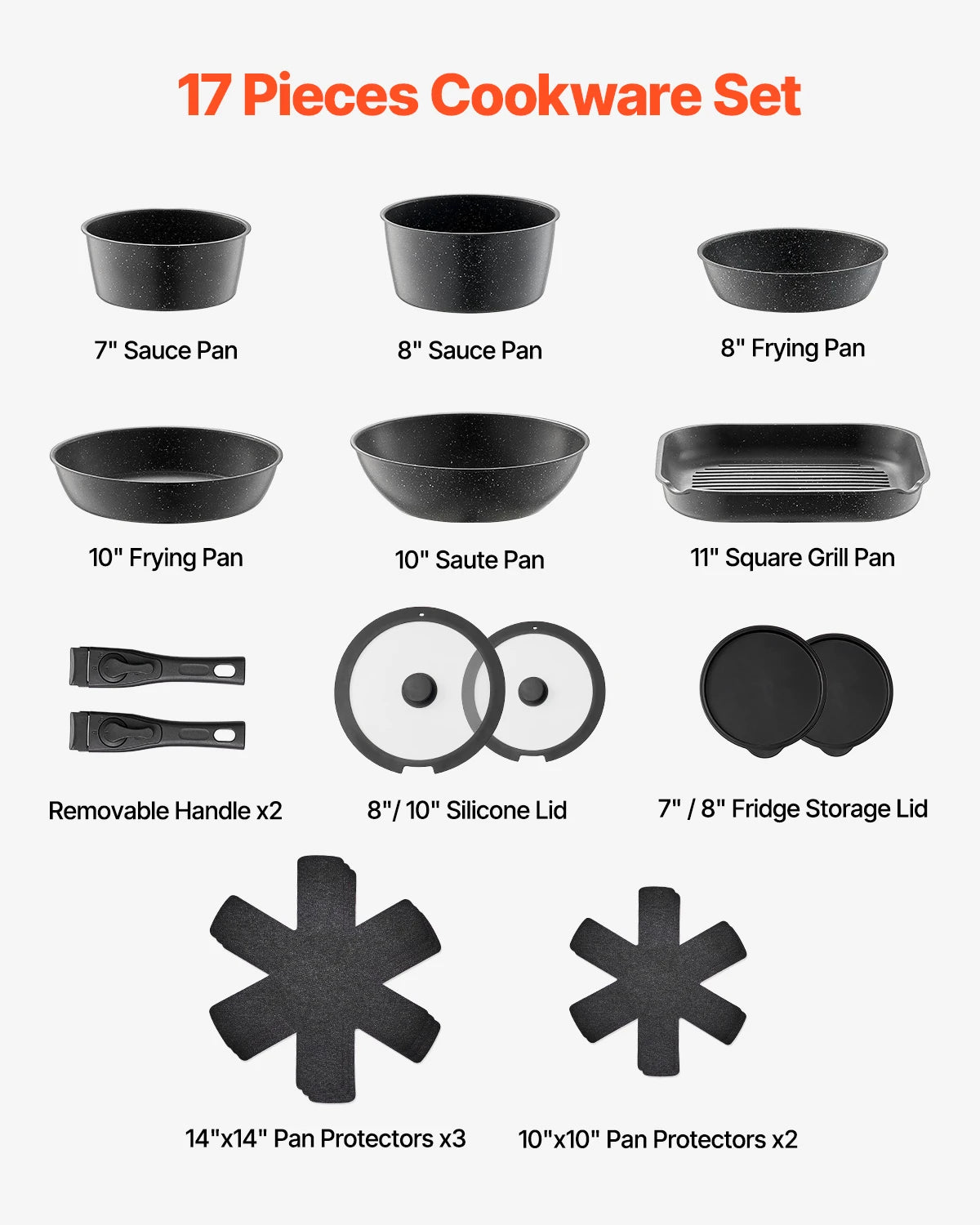 SucceBuy 17 Piece Nonstick Granite Cookware Set Induction Ready Pots And Pans