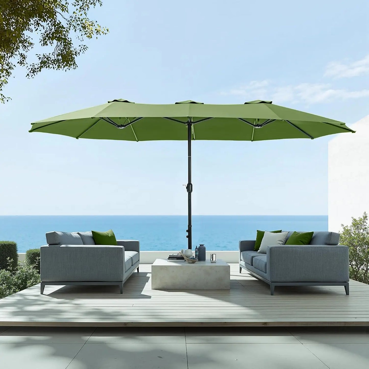 15ft Extra Large Rectangular Market Patio Umbrella,Heavy Duty,Base Included,Outdoor,Custom