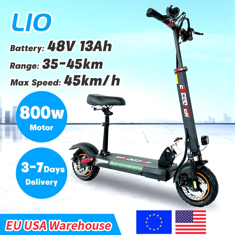 EU US Warehouse Electric Scooter 48V 800W Long Range 40 To 60km Lightweight