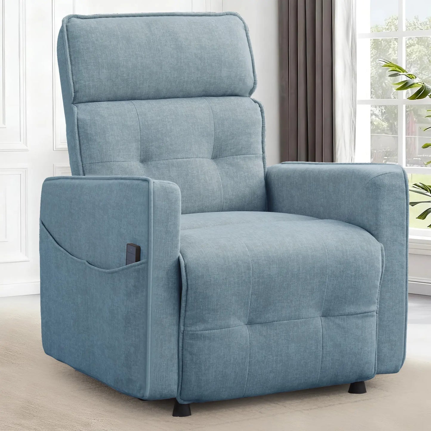 Electric Power Velvet Recliner For Adults With One Touch Adjustment And Pockets