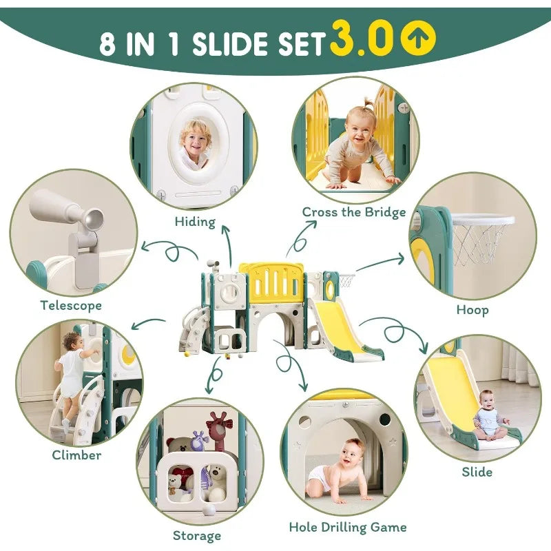 8 In 1 Toddler Slide Set With Climber And Basketball Hoop